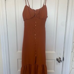 No Boundaries Terracotta Button-Front Midi Dress